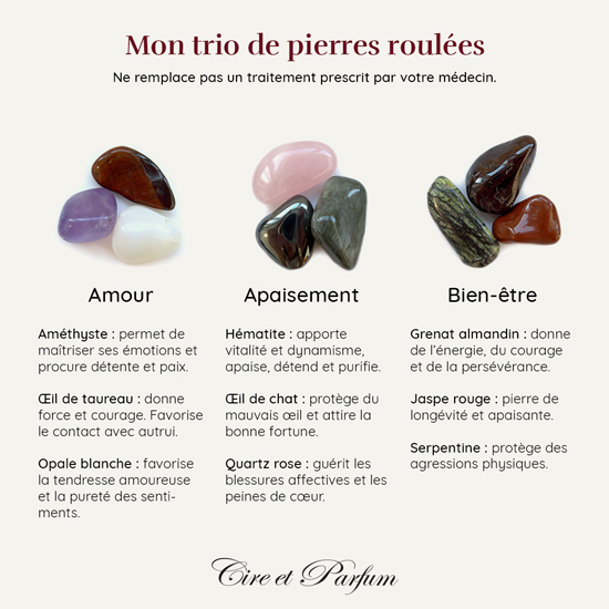 Bougie Trio explications des pierres